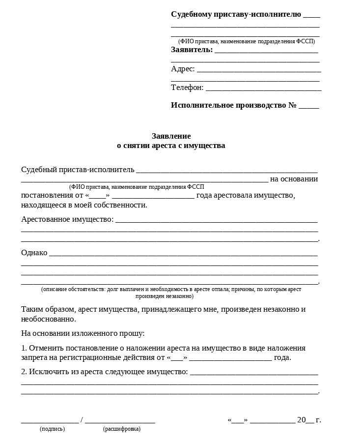 снятие-ареста-имущество-ФССП